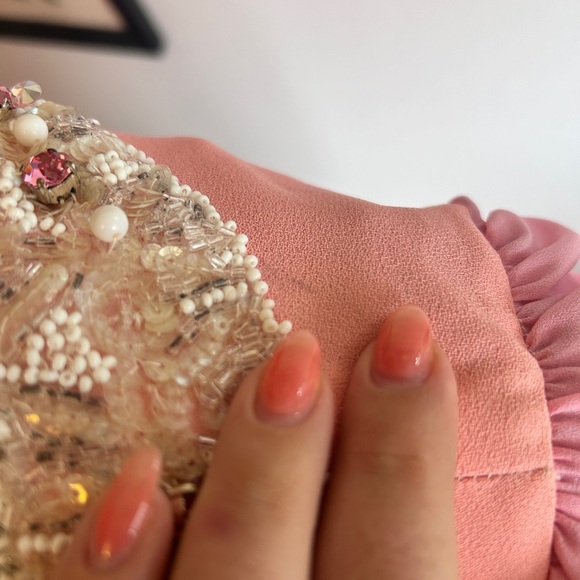 Vintage 60s/70s Pink Mod Beaded Rhinestone Evening Gown Glam Statement Dress XL - Picture 6 of 12